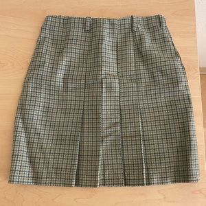 Green Plaid/Houndstooth Pleated Skirt